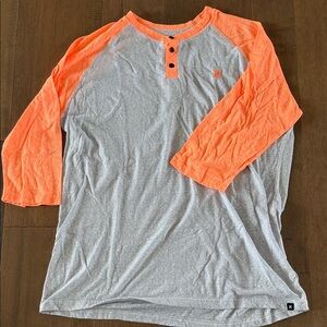 Hurley Gray and Orange Long Sleeve Henley